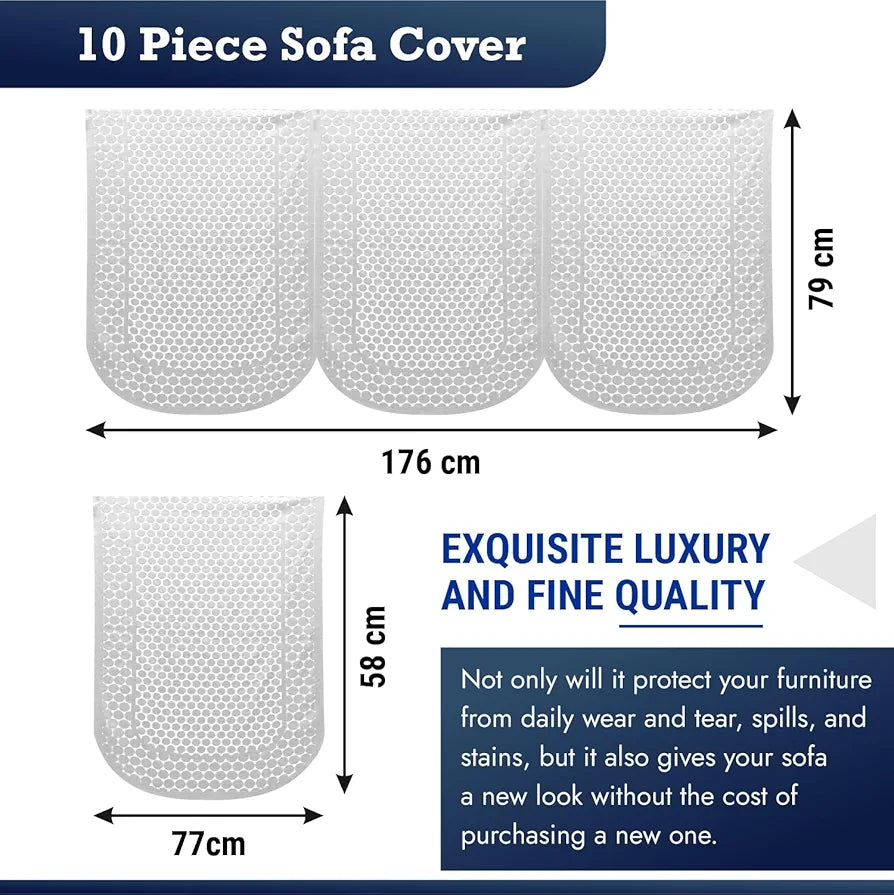 Kuber Industries Dot Sofa Slipcover Set 5-Seater Sofa Cover for Home Decor White