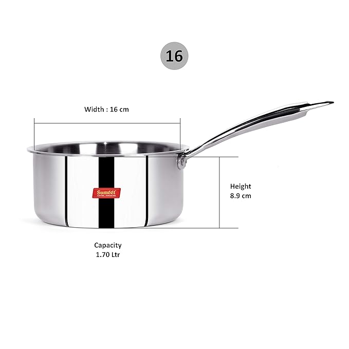 Sumeet Cook Smart Triply Sas (Steel-Aluminium-Steel 3 Layers) Sauce Pan - 1.7 Ltr - 16Cm
