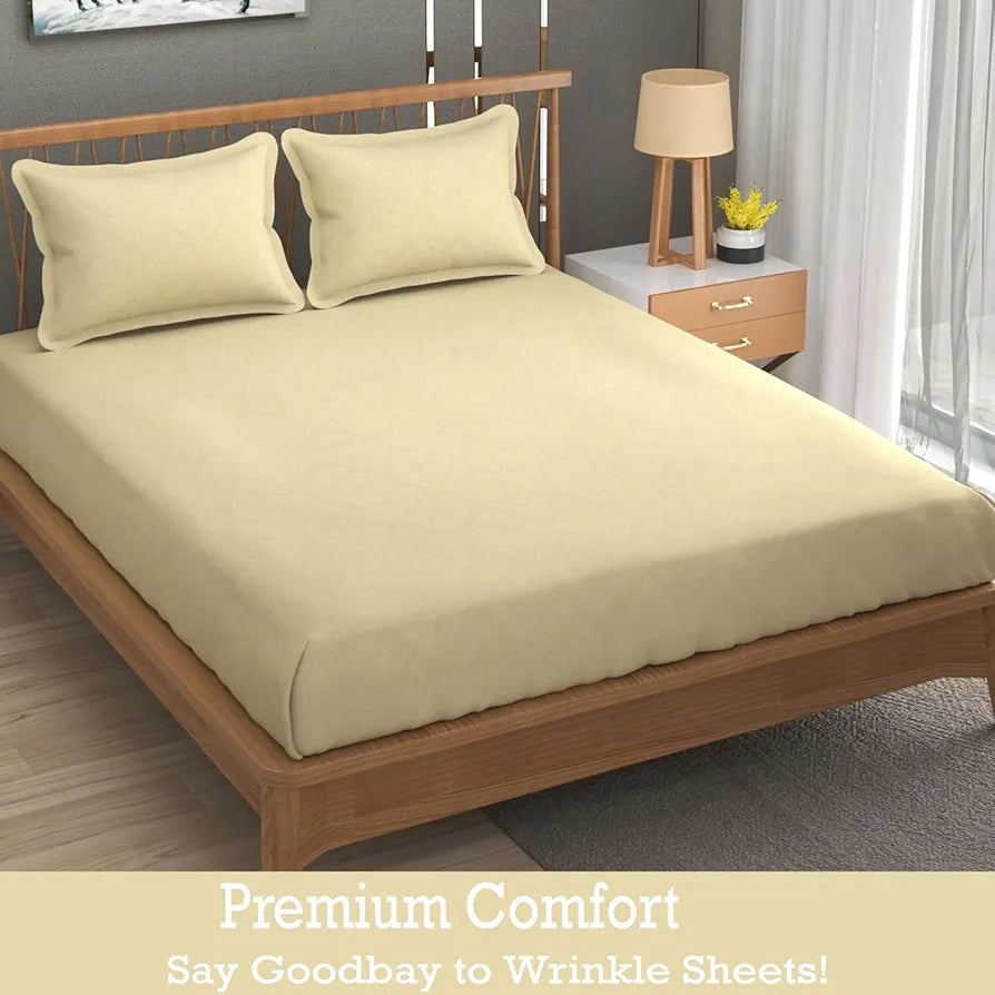 Fresh From Loom Rotary Printed King Size Double Bedsheet Microfiber Bed Sheets With 2 Pillow Covers 144 TC Light Beige Damas