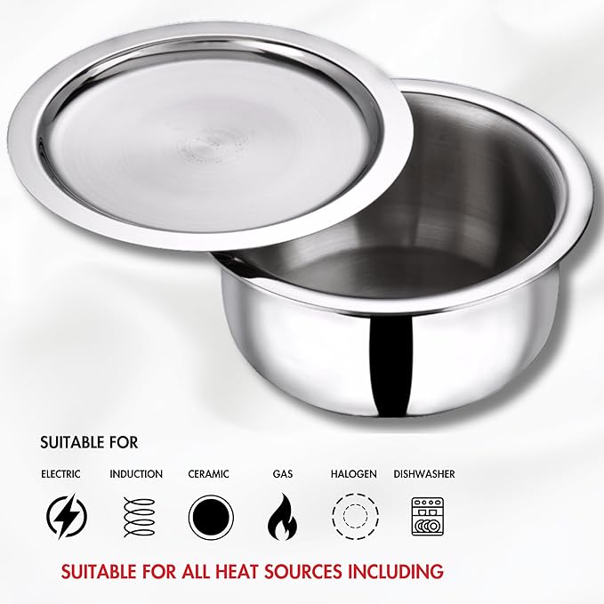 Vinod Platinum Triply Stainless Steel Tope with Lid - 1 Litre, 14 cm | Boiling Tope for Kitchen