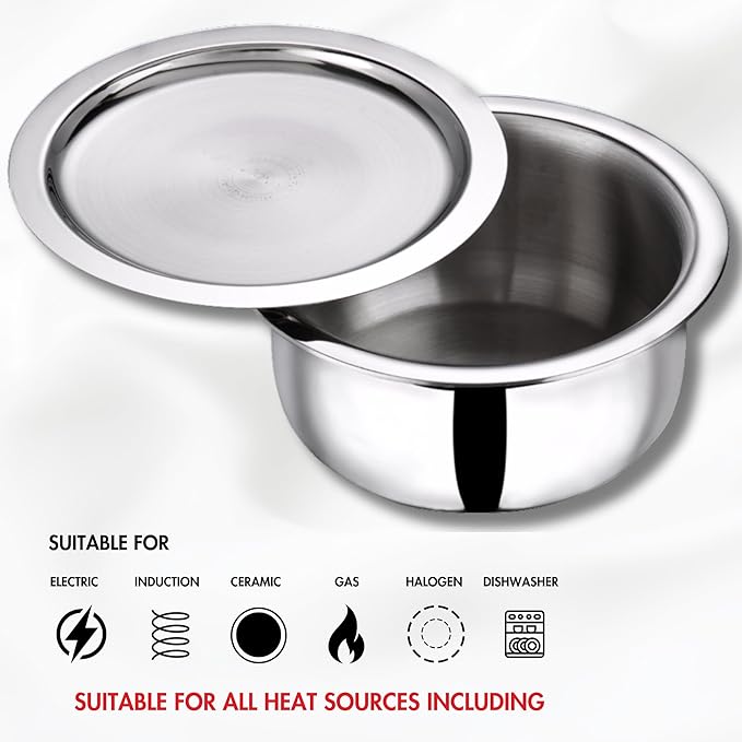 Vinod Platinum Triply Stainless Steel Tope with Stainless Steel Lid 1.7 litres Capacity (16 cm Diameter) - Silver