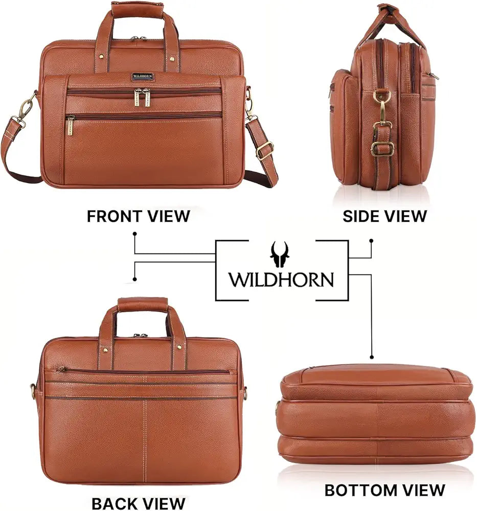 WildHorn Leather Briefcase for Men I Computer Bag Laptop Bag I Business Travel Messenger Bag For Men l Large 16 Inch,For Daily Use