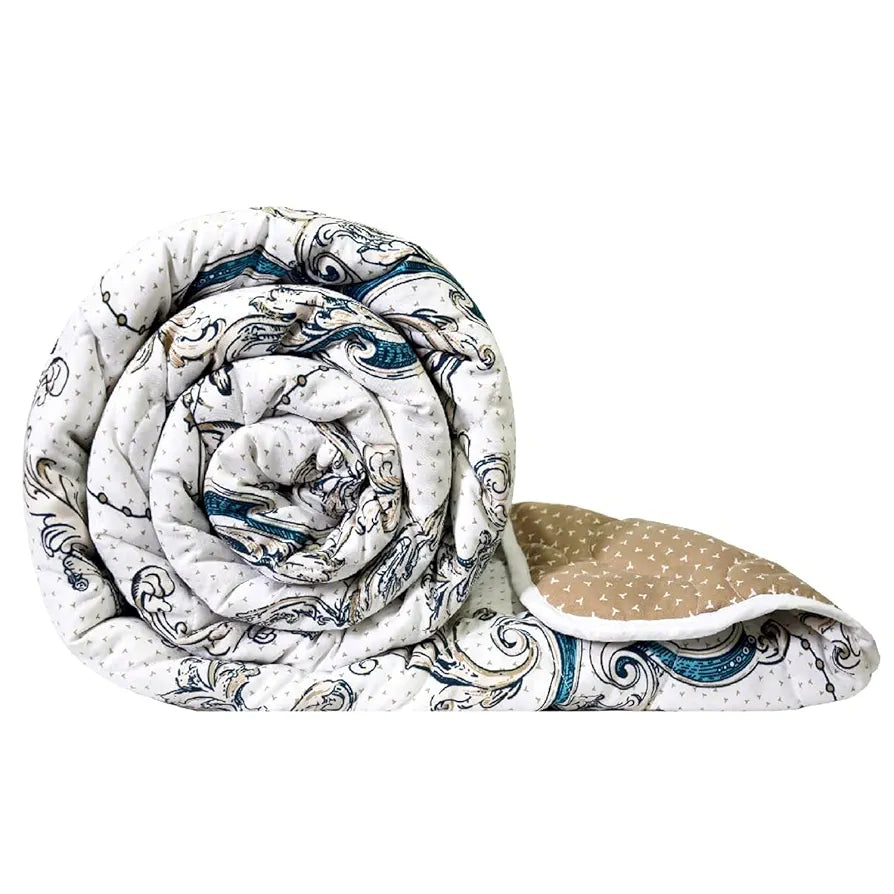 Divine Casa Microfibre All-Weather 150 GSM Printed Reversible Double Bed Size Quilt Comforter Blanket Colour Beige and Brown