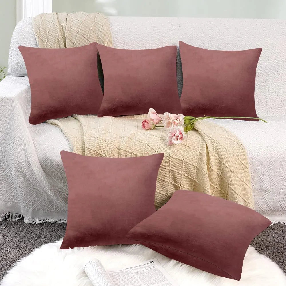 Cloth Fusion Velvet Sofa Cushion Cover Set of 5 Luxurious Cushion Cover Dusty Pink