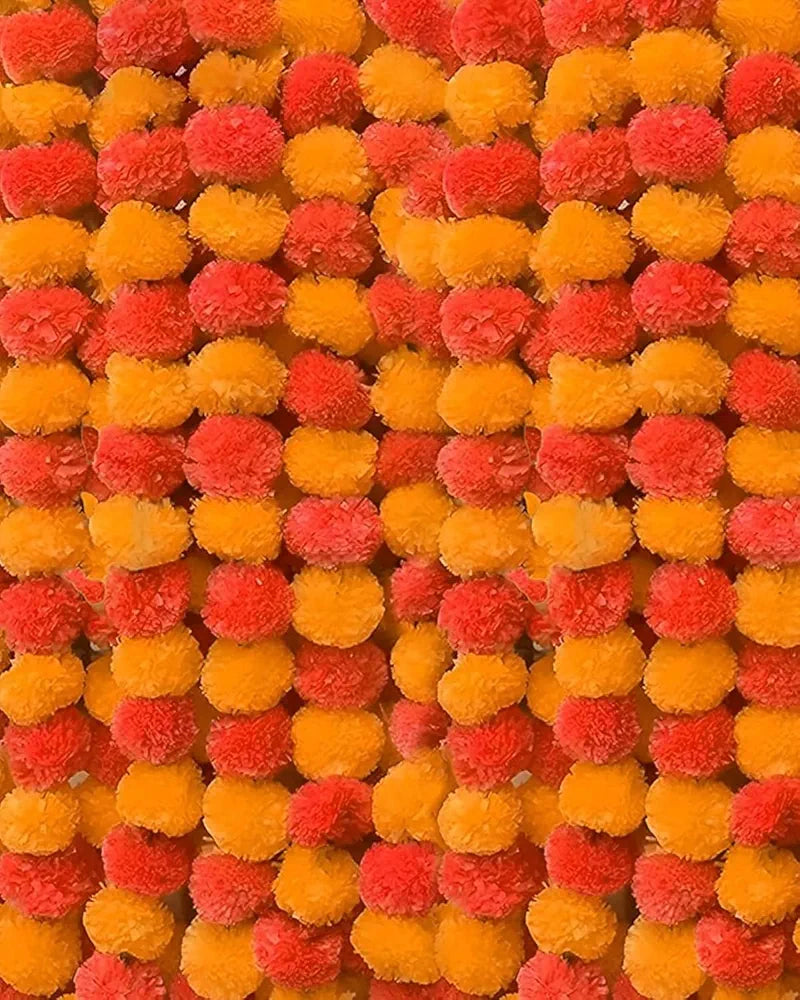 Artificial Marigold Flowers for Decoration Garland with Bell 5 Feet Long 50 Pcs mix - 50pcs(5pkt)