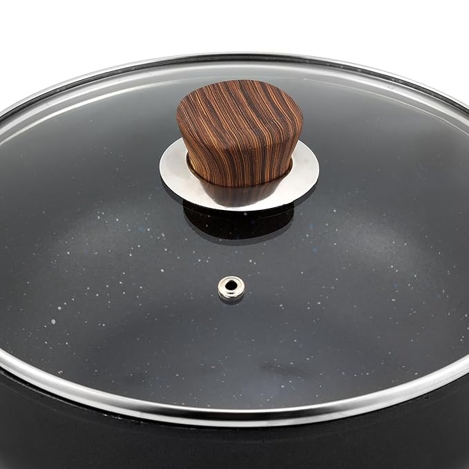Vinod Zest Plus Die Cast Aluminium Kadhai with Glass Lid - 4 litre | Kadai for Cooking | 5mm Thick | 5 layer Coating