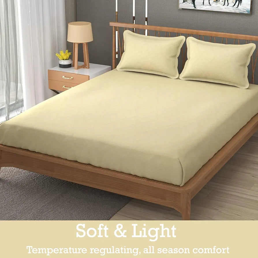 Fresh From Loom Rotary Printed King Size Double Bedsheet Microfiber Bed Sheets With 2 Pillow Covers 144 TC Light Beige Damas