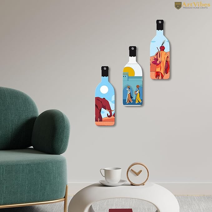 Artvibes Modern Abstract Art Wooden Wall Hanging for Home Decor | Set of 3