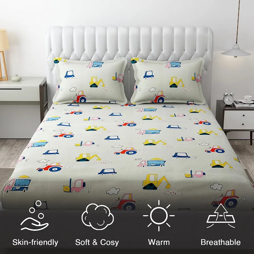 Fresh From Loom Bed Sheet With 2 Pillow Cover Cartoon Printed Double Bed King Size Kids Bedsheet 144 tc
