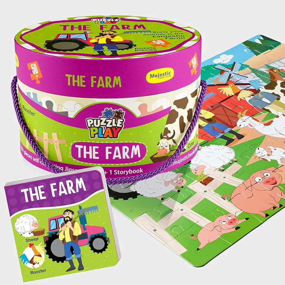 The Book Tree Farm Puzzle Box for Kids I 50+ Jigsaw Puzzle Pieces & 1 Storybook I Educational Toy for Children Age 3+ I Fun with Farm Animals I for Children by Majestic Book Club