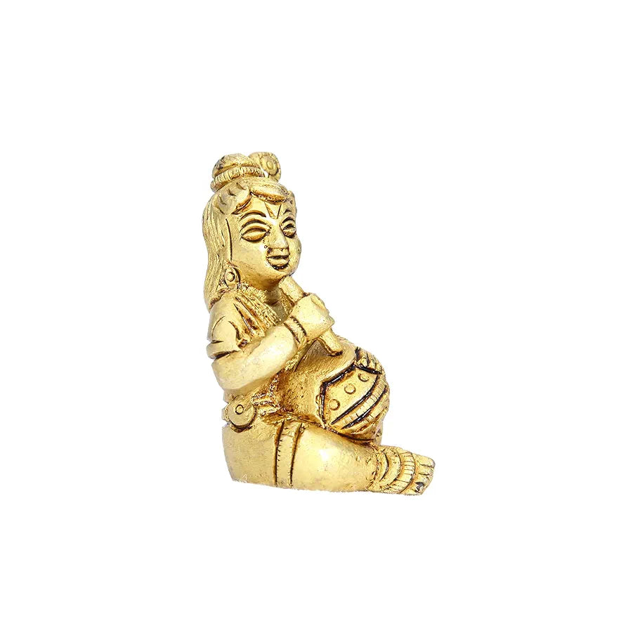 anciently Makhan Chor Krishna Idol Mini | Makhan Chor Krishna Murti Mini | Makhan Chor Idol Brass, 5.5 CM Height, Gold Colour, 1 Piece