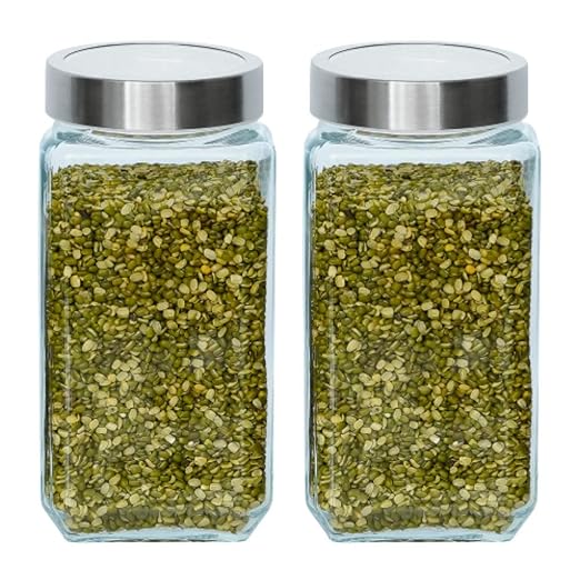 Femora Kitchen Storage Jars Borosilicate Glass With Steel Lid Air Tight Jar | 1000 Ml | Pack of 2