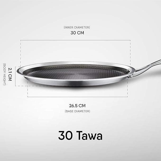 Stahl Artisan Hybrid Triply Dosa Tawa | Dosa Tawa With Induction Base | Non Stick Pan | Stainless Steel Scratch Resistant | 30 Cm