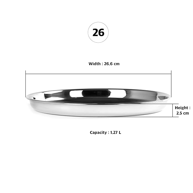 Sumeet Stainless Steel Heavy Gauge Deep Wall Snack Plates 26.6cm Set of 6 pcs