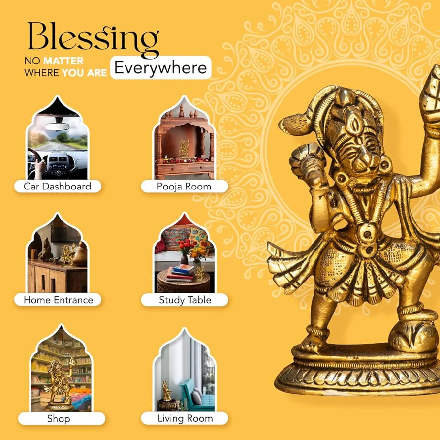Ekhasa Pure Brass Hanuman Ji Murti Golden Hanuman Ji