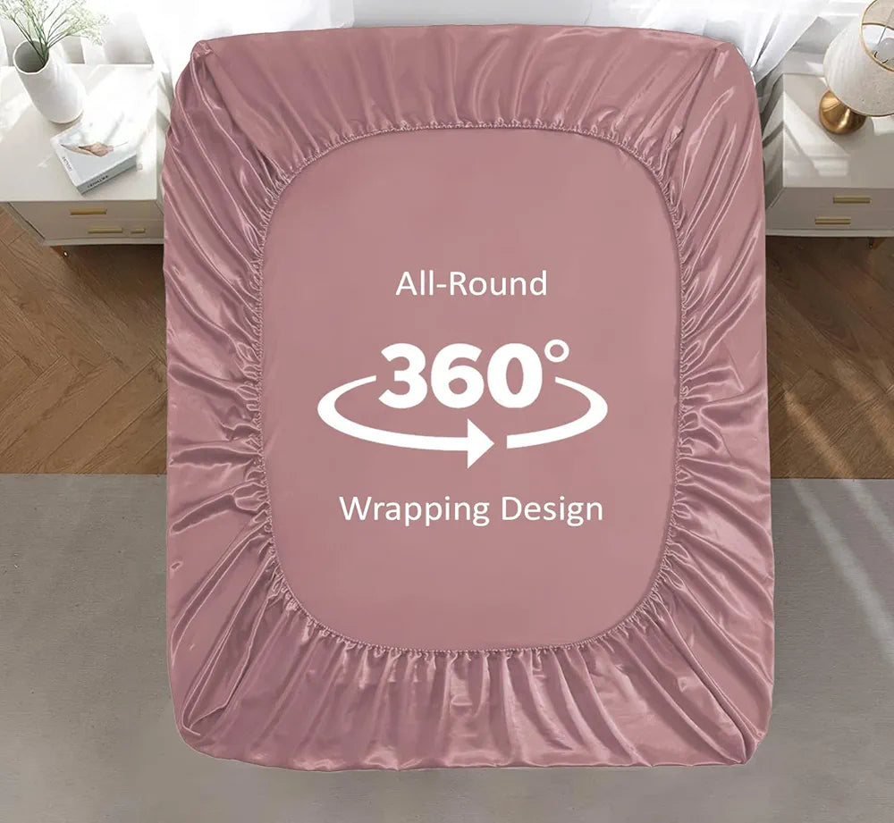 Cloth Fusion Satin Elastic Fitted Bedsheets Double Bed with 2 Pillow Covers H603 280 TC Rose Gold