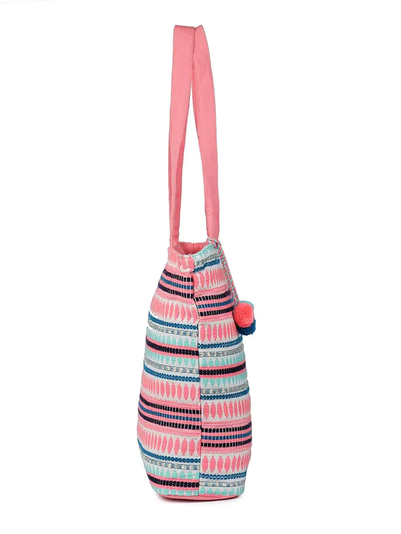 Klondon Alii And Aliizey Tote Bag For Women With Zip Bag Colour Peach Cream-Teal