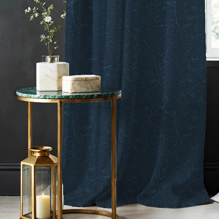 Urban Space Blackout Curtains for Door 7 Feet Long Set of 2, Embossed Abstract Design, 100% Light Blocking Blackout Curtain for Living Room, Curtains with Eyelets and Tieback Earth Crust Navy