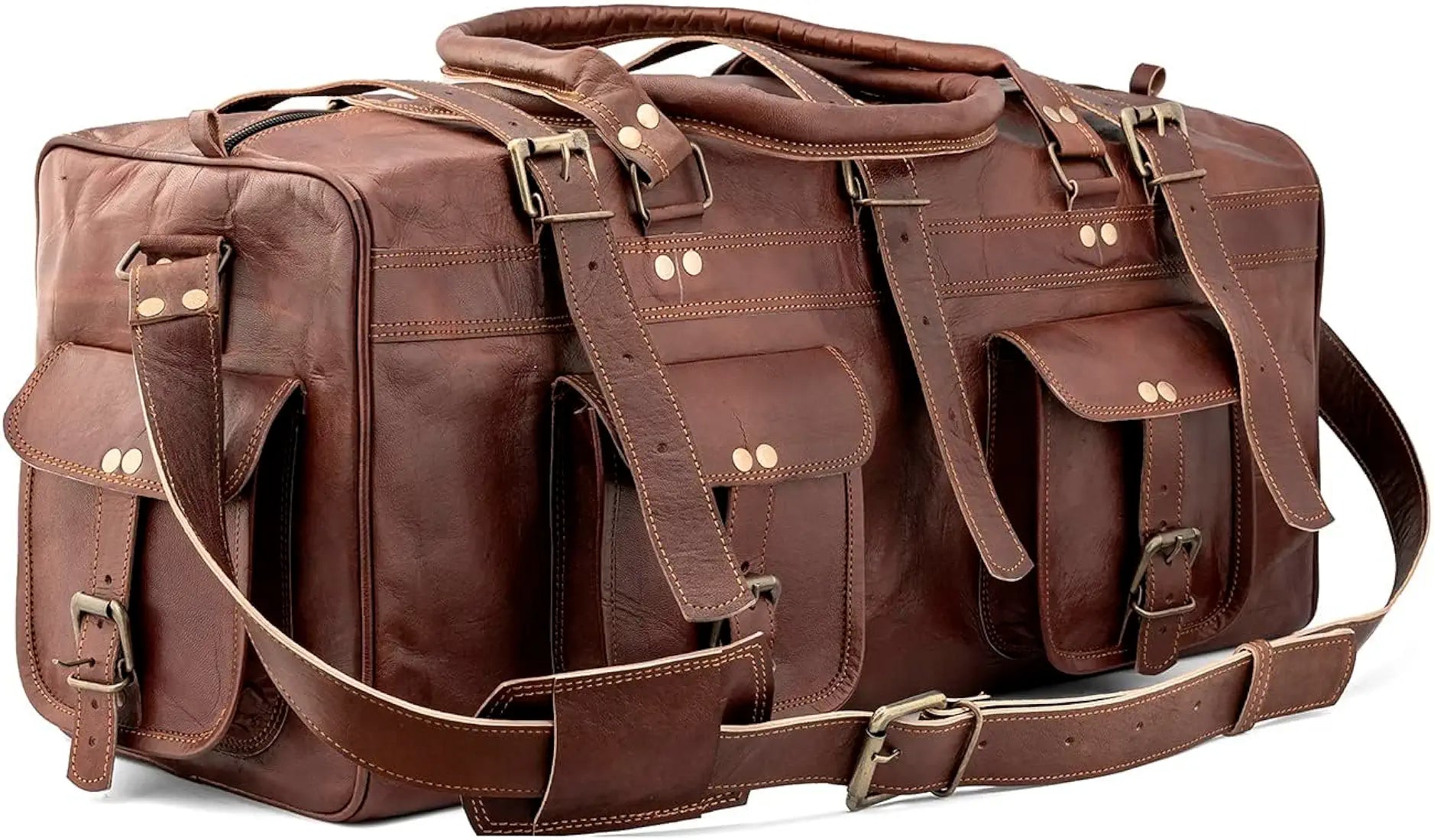 Goatter Genuine Leather Multi Pockets Travel Overnight 22