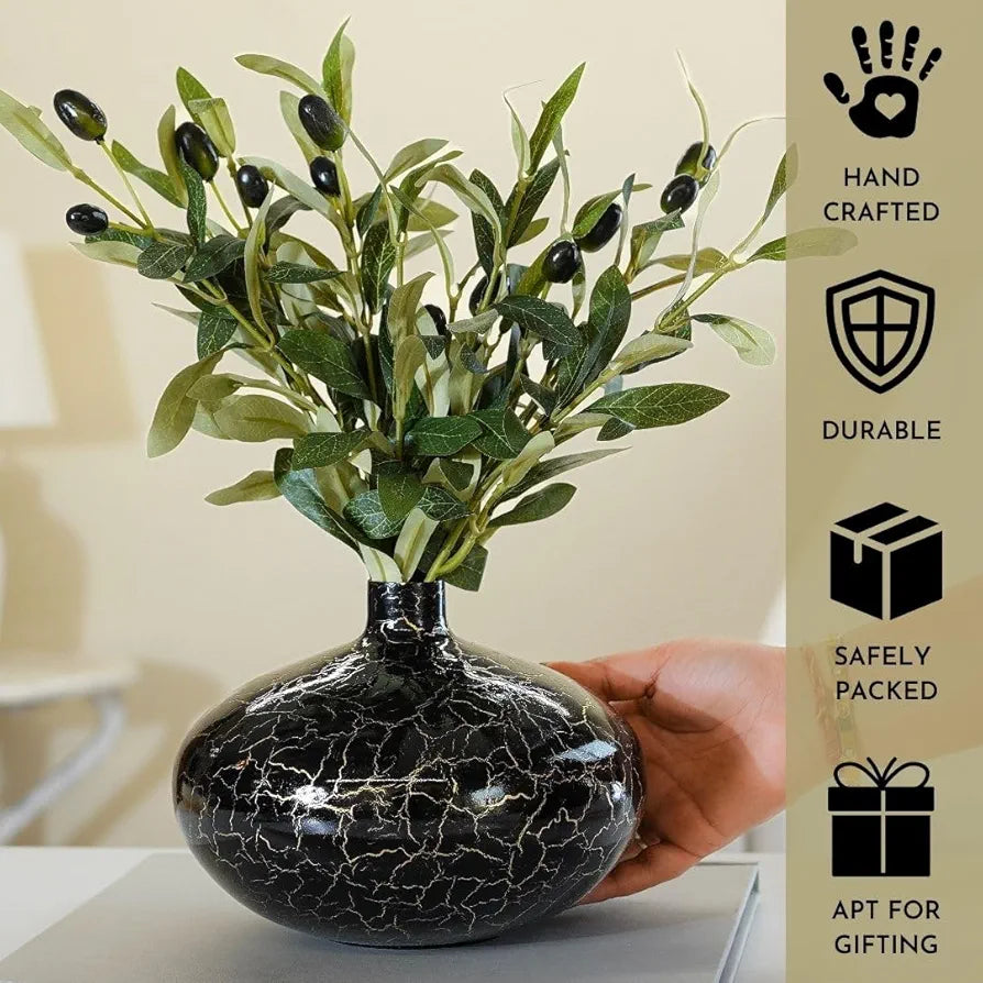 Behoma Metal Flower Vase Crackle Finish Wide Vase Flowers not Included