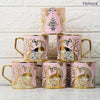 Femora Premium Pink Peacock Pattern Golden Ceramic Coffee & Tea Cup Set of 6 | 180 Ml | Pink