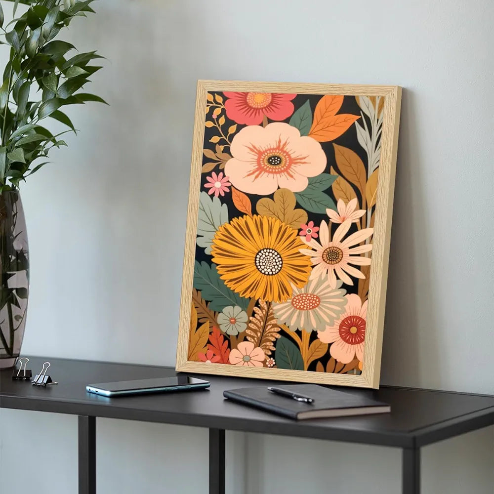 ArtX Paper Boho Art Paintings with Frame Flowers - 08  Set of 2