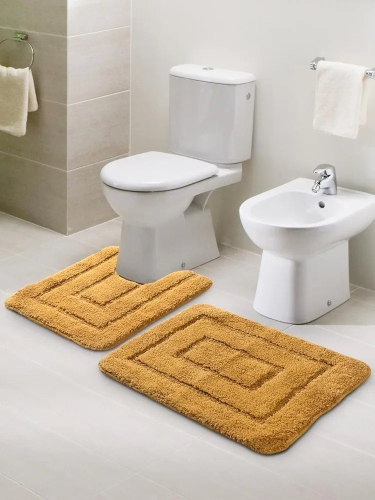 Saral Home Cotton Anti Slip Bathmat Set with Contour Colour Ochard