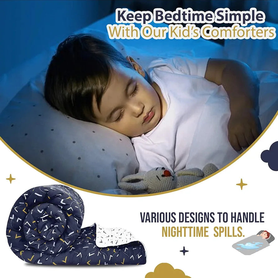 Divine Casa 120 GSM Microfiber Reversible Kids Single Bed Comforter Ultra-Soft Toddler Blanket Colour Navy Blue