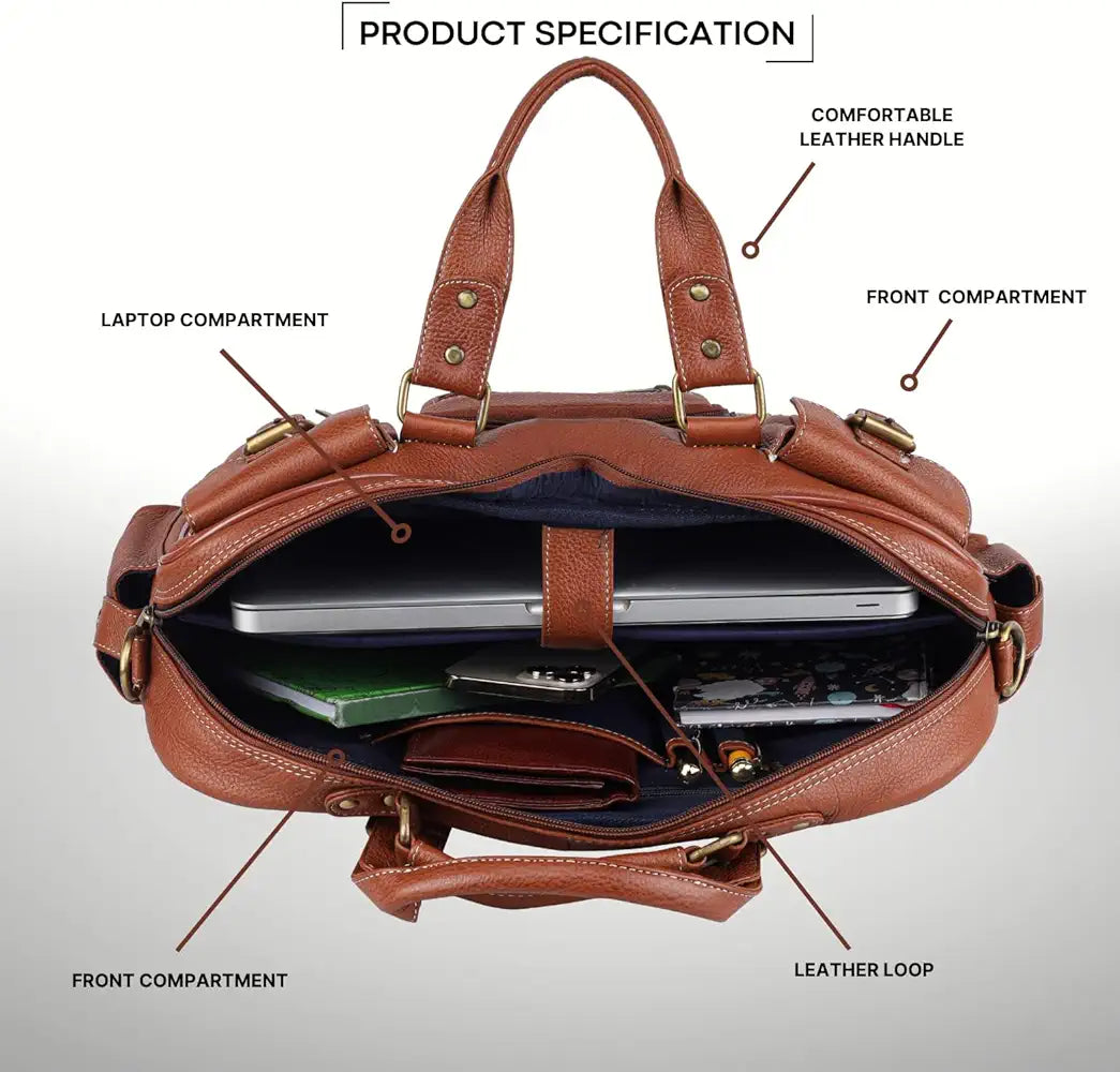 WildHorn Leather Laptop Bag for Men/Office Bag for Men | Fits Upto 15.6 Inch Laptop/MacBook | Laptop Messenger Bag/Leather Bag for Men I Dimension : L-16 inch W-4 inch H-13 inch