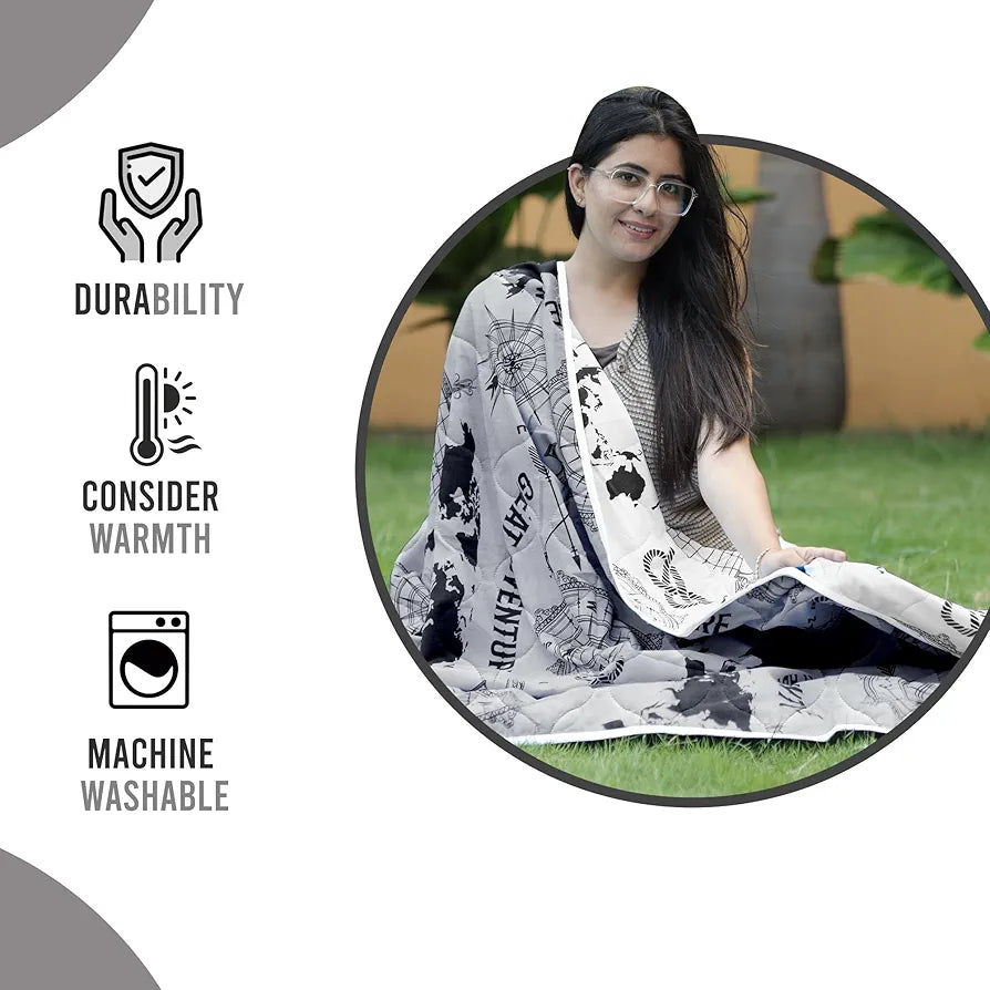 Divine Casa 120 GSM Microfiber Single Bed Comforter Soft & Lightweight Reversible AC Blanket Colour Stonewash Grey