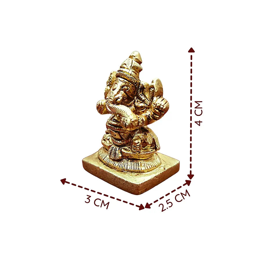 anciently Mini Left Trunk Ganesha Brass Idol | Ganesh Chaturthi Gifts | Mini Ganesha Idol for Car Dashboard Brass, 4CM Height, Gold Colour - 