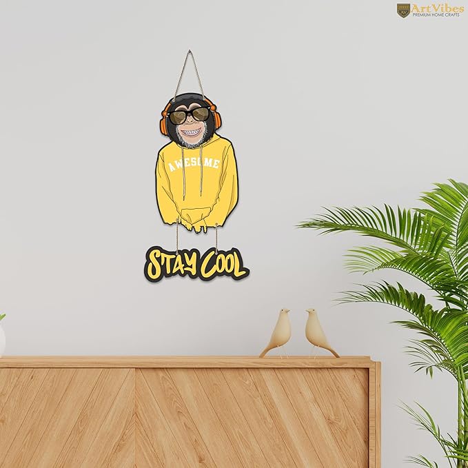 Artvibes Modern Monkey Wooden Wall Hanging With Quotes for Home Decor | Wooden Decorative Items | Artworks Wall Hangings