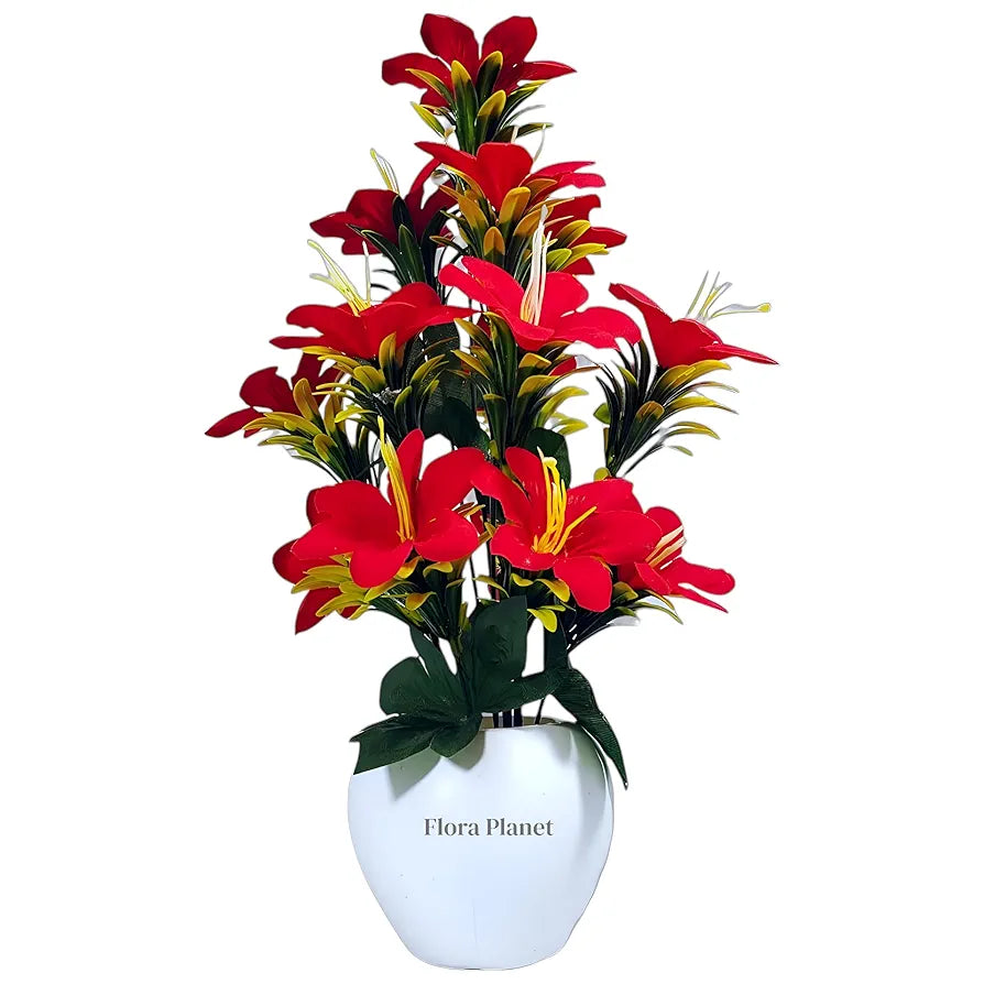 Artificial Plants for Home Decor & Office Decoration 1 Big Size Artificial Flowers Pot with vase Plastic Multicolor