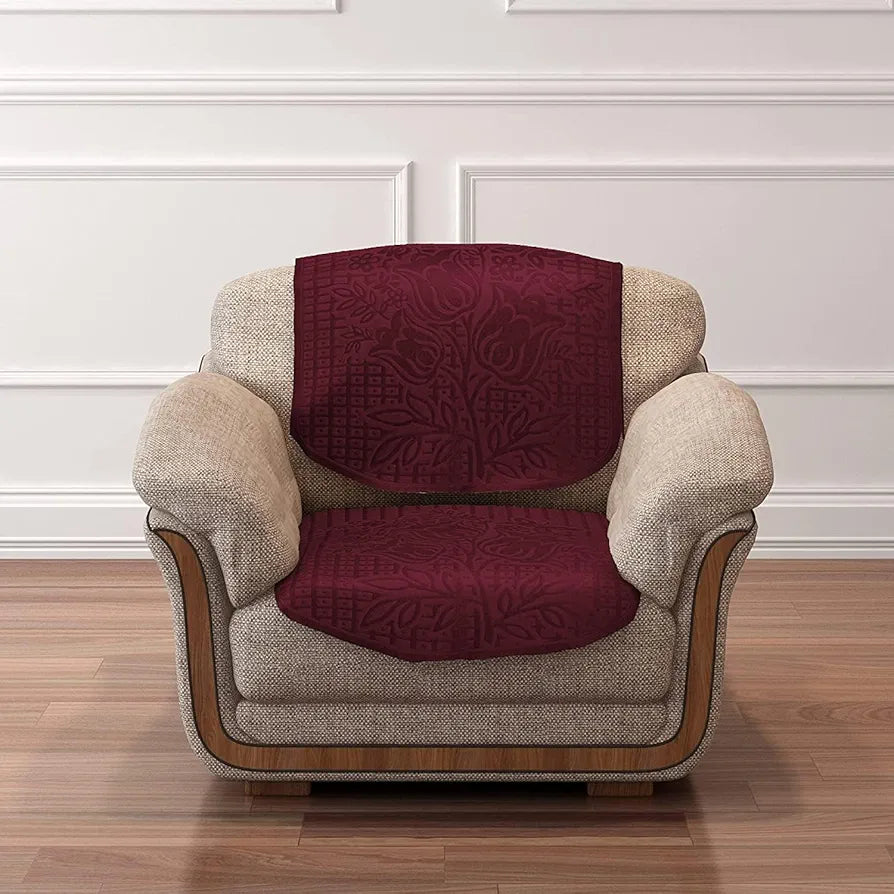 Cloth Fusion Italian Velvet Sofa Cover 5 Seater Set Perfect Floral Embossed Sofa Cover 3 Seater and 2 Seater Maroon