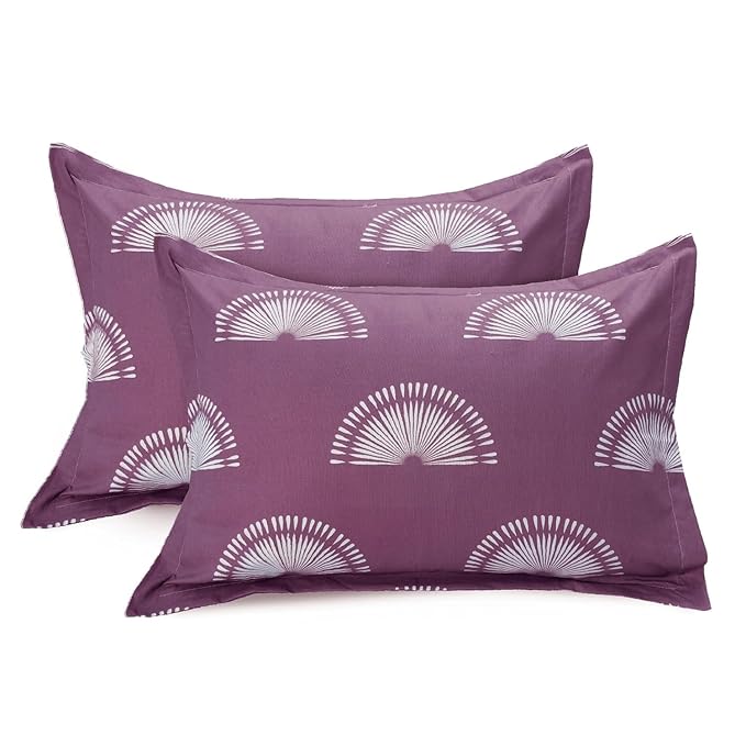 Huesland by Ahmedabad Cotton 144 TC King Size Bedsheet Cotton with 2 Pillow Covers | Sunrise | White & Grape Purple