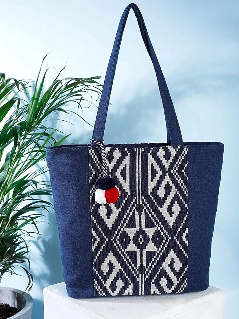 Klondon Alii And Aliizey Tote Bag For Women With Zip Bag Colour Blue