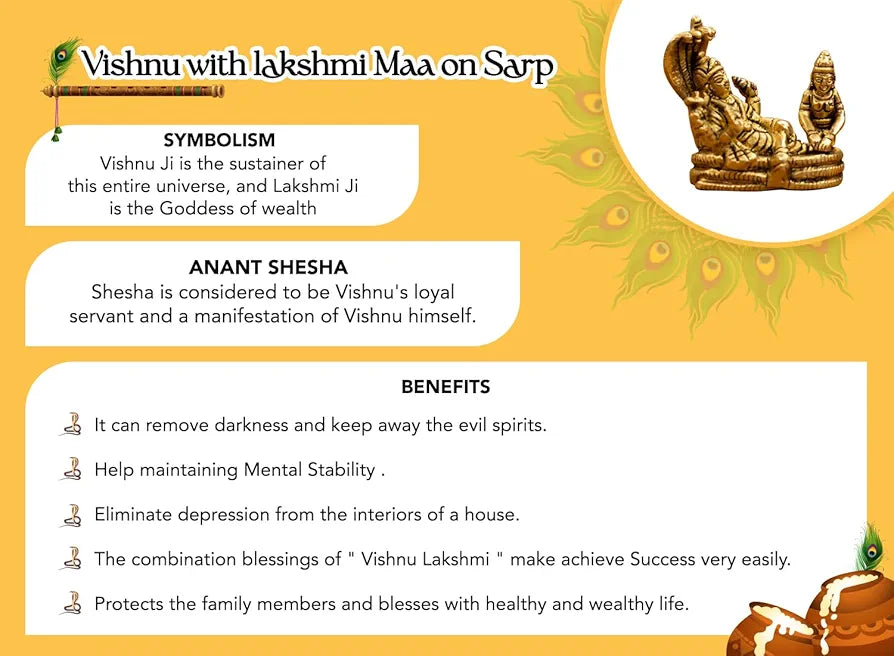 Ekhasa Pure Brass Vishnu Laxmi Murti on Sheshnag Sarp