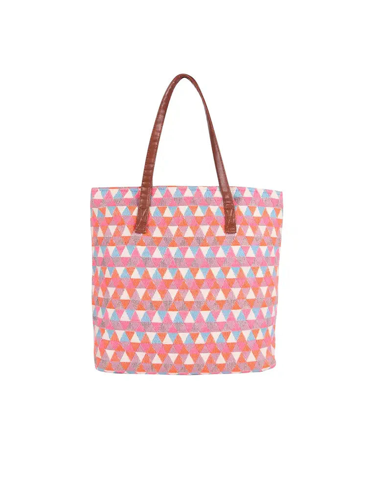 Astrid Handmade Macrame Flap Over Sling Bag For Girls And Women Colour Peachy White Triangles