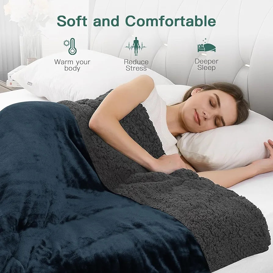 Cloth Fusion Fleece Sherpa Blanket for Winter Single Bed Soft Quilt Blanket Navy