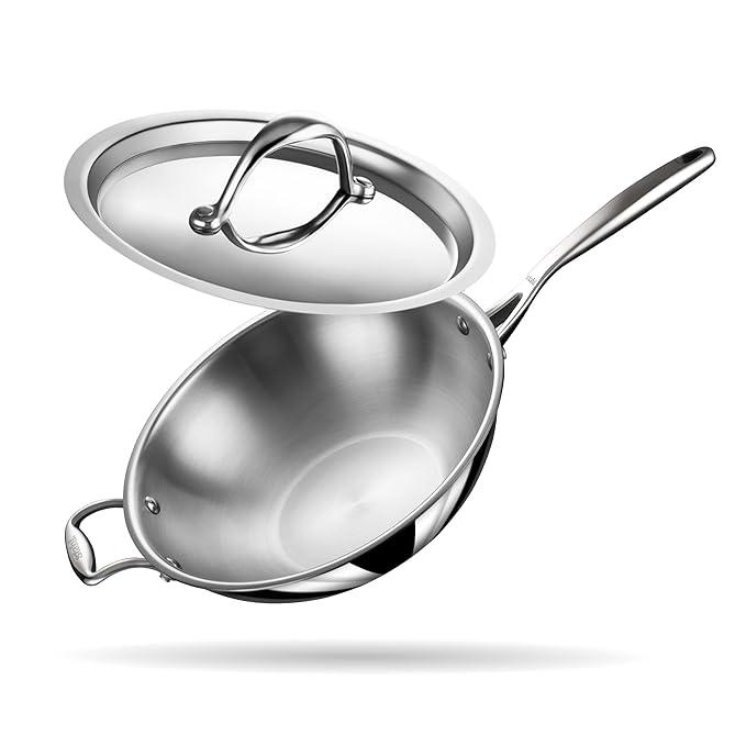 Stahl Artisan Triply Stainless Steel Wok With Lid | Stir Fry Wok | Induction & Gas Stove Compatible | 3.3 L | 26 Cm