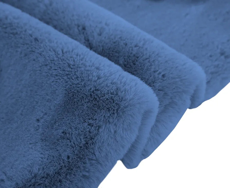 Luxe Home International Ruffle Bath Mat Rabbit Fur 1000 GSM Bathroom Door Rectangular Foot Mats 45X75 CmColour Blue