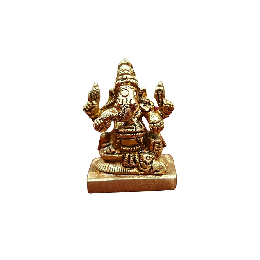 Anciently Mini Valampuri Vinayagar Idol | Mini Right Trunk Ganesha Idol | Ganesha Idol with Right Trunk for Car Dashboard Brass Height 4CM, Gold Colour, 1 Piece