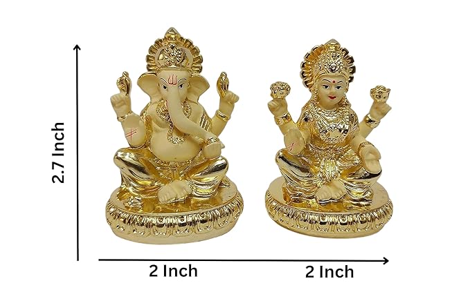 Gold Art India Gold Plated New Chakra Laxmi Ganesha Pair Idol Laxmi Gold Off White Colour