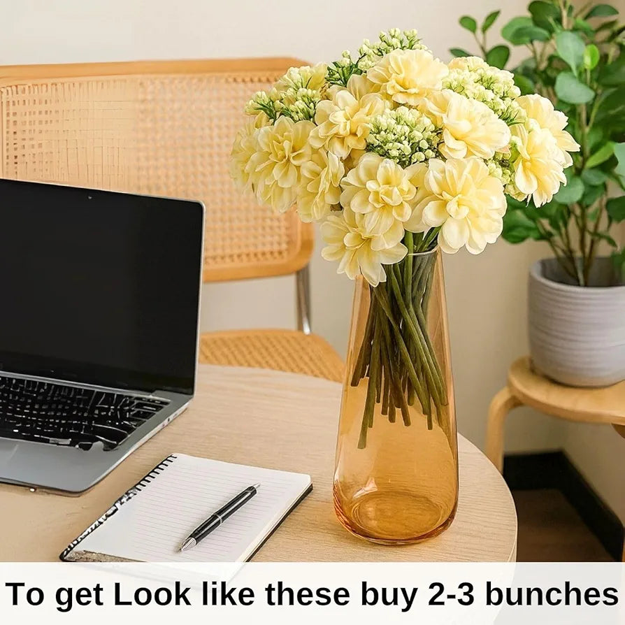 Artificial Dahlia Flower Bunch – 7-Stem Faux Bouquet Realistic Fabric Flower Arrangement Off White