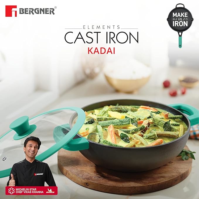 Bergner Elements Cast Iron 27 Cm | 3.8 Litres Kadai