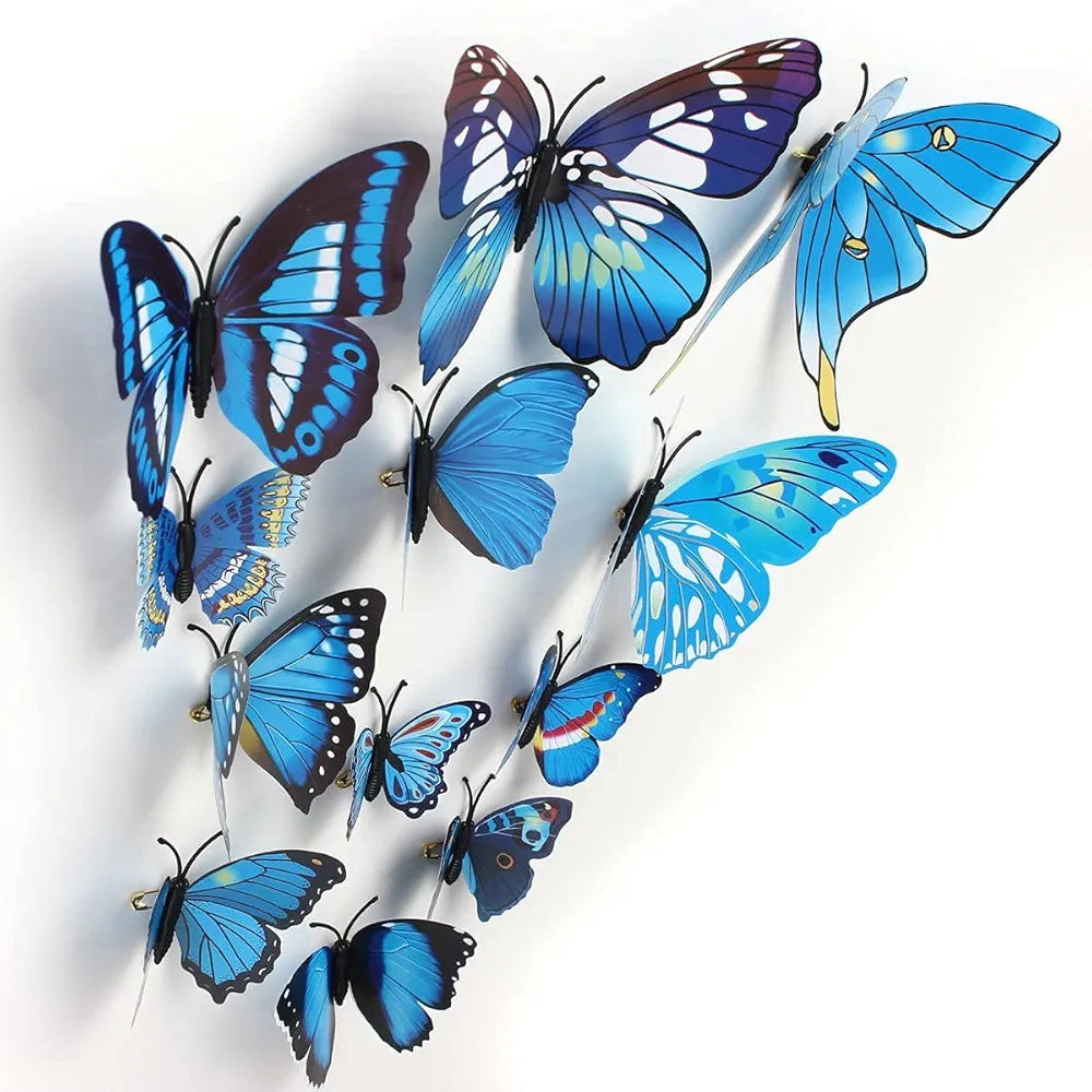 Xtore Plastic Reusable Self Adhesive Wall 3D Home Build Beautiful Butterfly with Sticking Pad  Ocean Blue