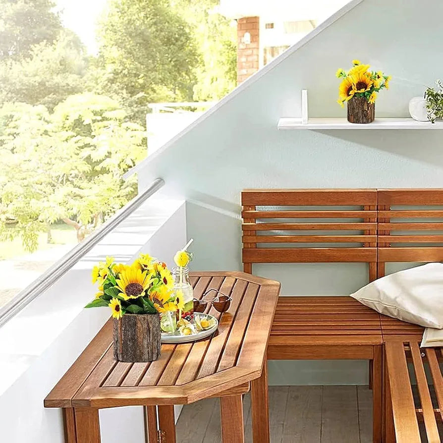 Wood Artificial Flowers Fake Flowers/Mini Potted Artificial Plants with Bark Pot Small Indoor Yellow