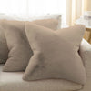 Luxe Home Cushion Cover One Side Rabbit Fur Plain Design Covers Set of 2 Colour Taupe
