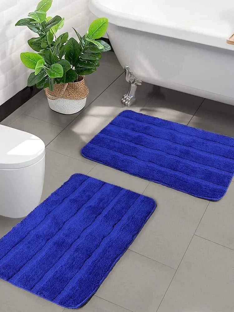 Saral Home Microfiber Soft Anti Slip Water Absorbent Door Mat Colour Blue (Pack Of 2)
