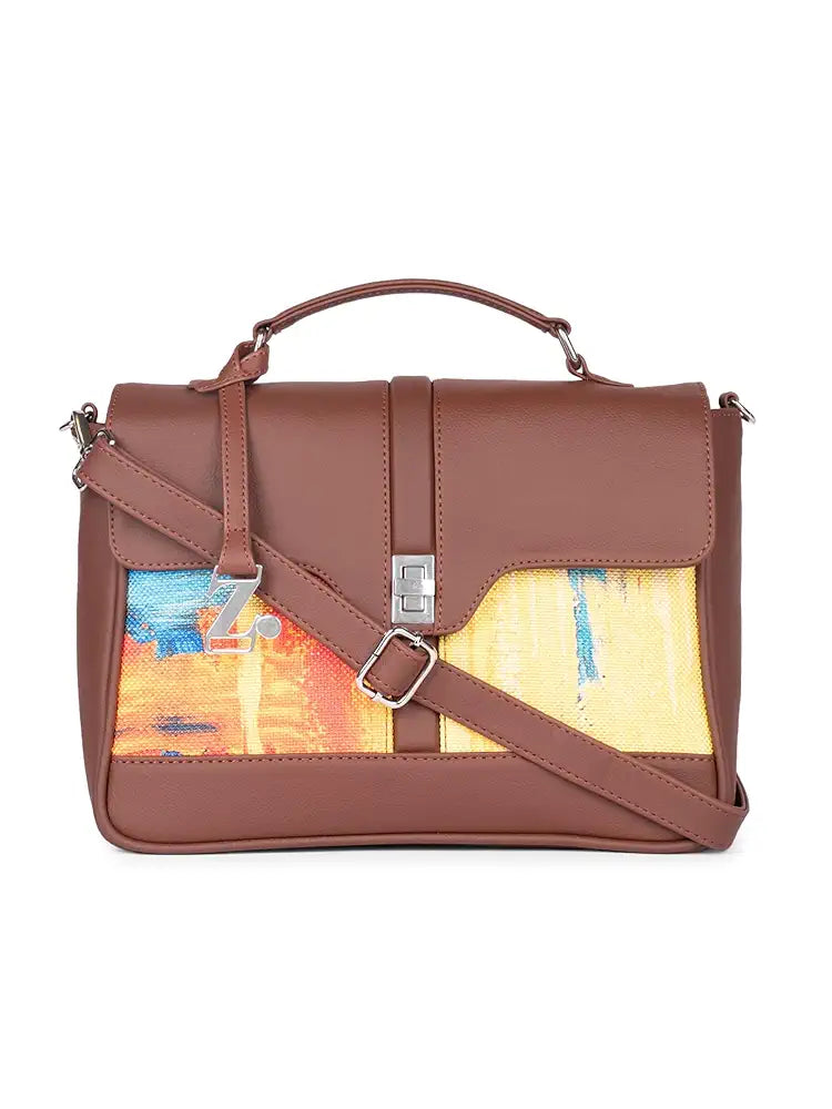 Zouk Women's Vegan Leather & Jute Satchel bag with Adjustable Strap Top Handle
